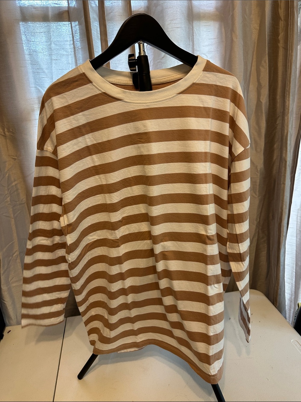Primark Striped Long Sleeve Tee in Cream and Tan